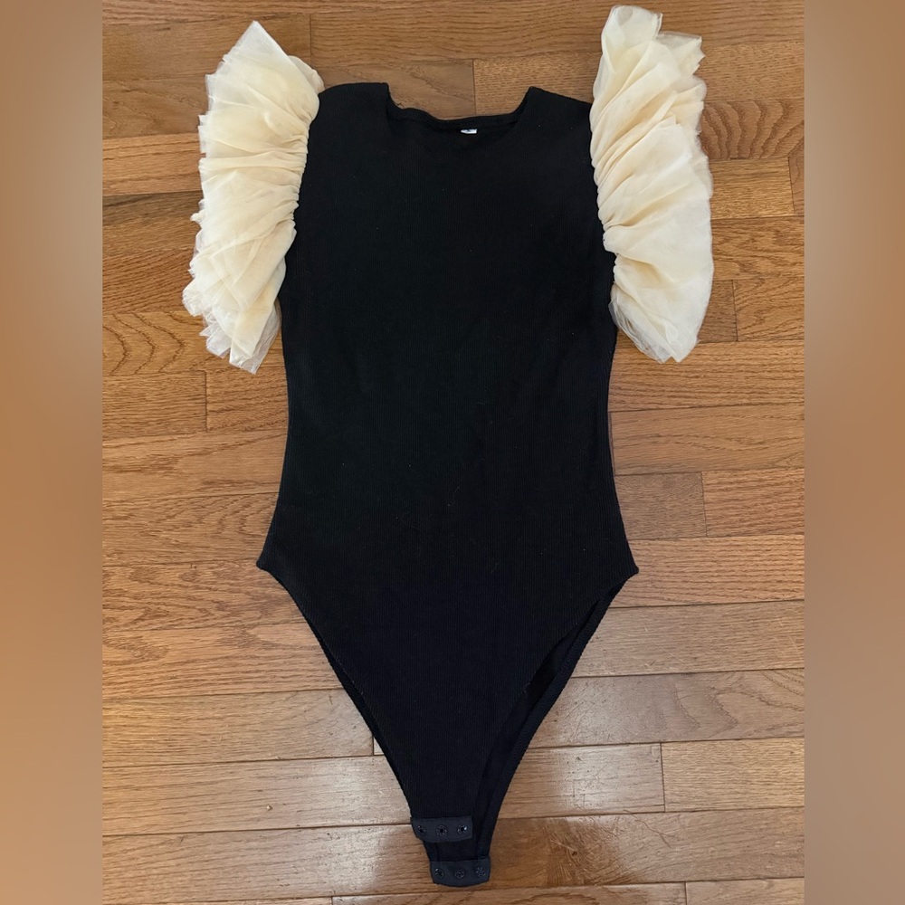 Black and Cream ruffle bodysuit